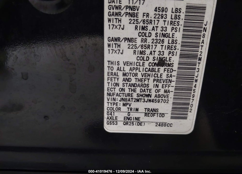 2018 NISSAN ROGUE SV VIN: JN8AT2MT3JW459702