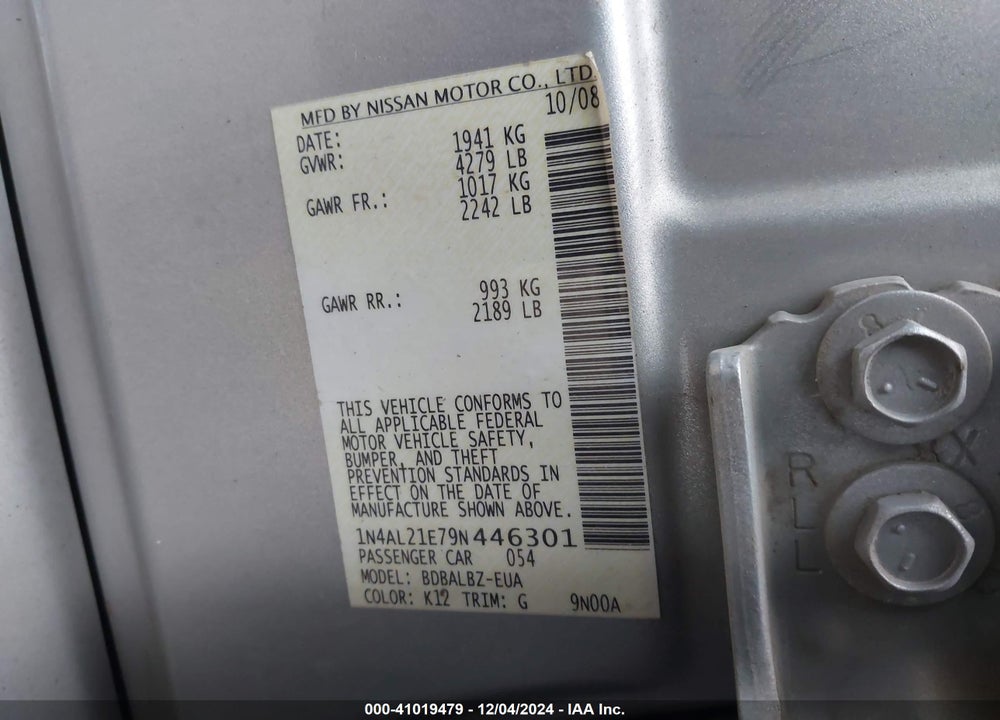 2009 NISSAN ALTIMA 2.5 S VIN: 1N4AL21E79N446301