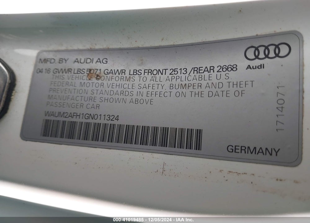 2016 AUDI A5 2.0T PREMIUM VIN: WAUM2AFH1GN011324