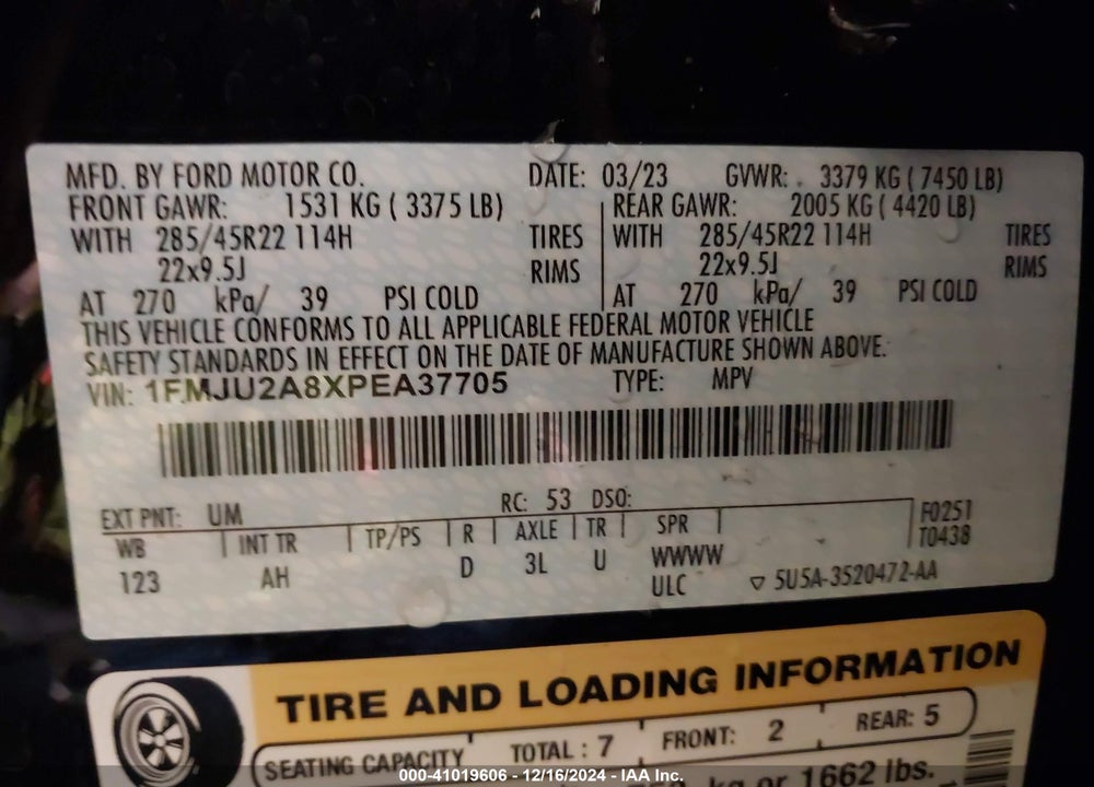 2023 FORD EXPEDITION LIMITED VIN: 1FMJU2A8XPEA37705