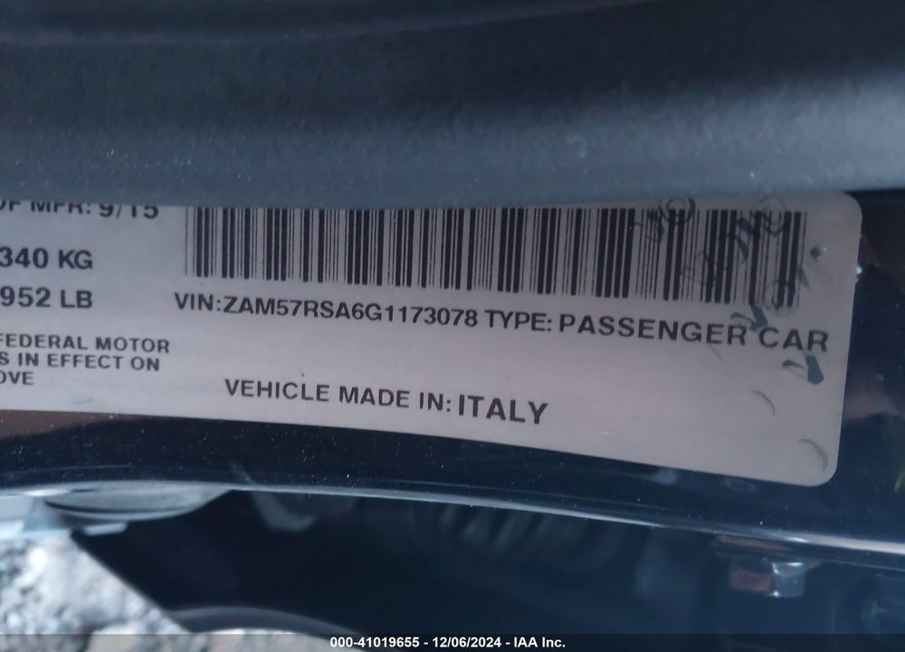2016 MASERATI GHIBLI S VIN: ZAM57RSA6G1173078