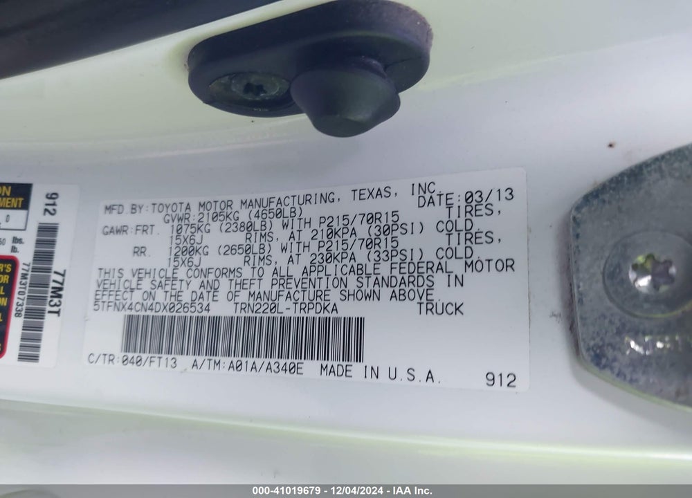 2013 TOYOTA TACOMA VIN: 5TFNX4CN4DX026534