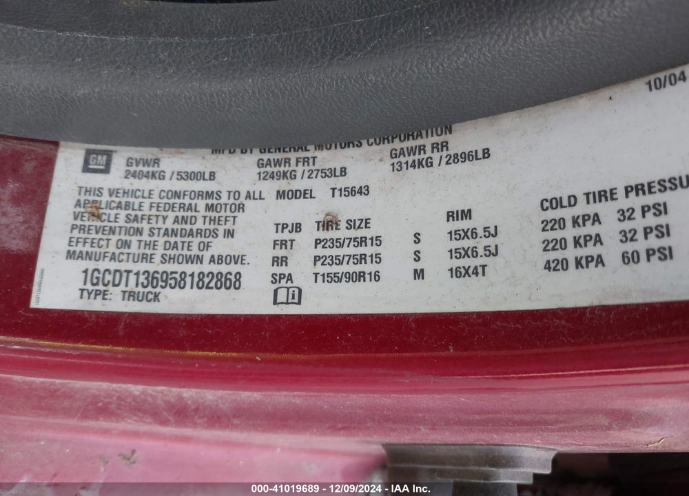 2005 CHEVROLET COLORADO LS VIN: 1GCDT136958182868
