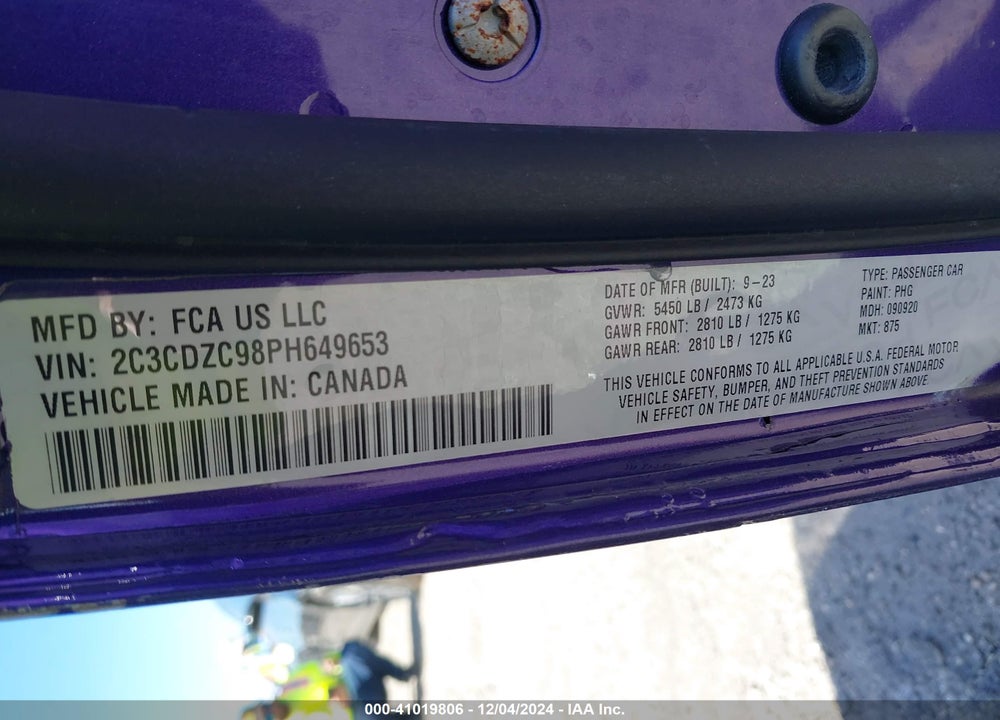 2023 DODGE CHALLENGER SRT HELLCAT JAILBREAK VIN: 2C3CDZC98PH649653