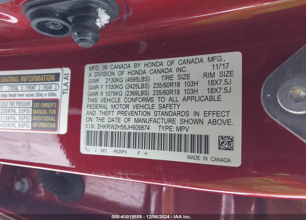 2018 HONDA CR-V EX VIN: 2HKRW2H56JH609874