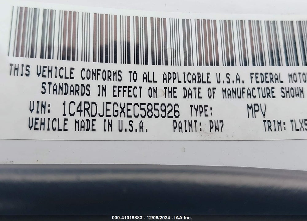 2014 DODGE DURANGO CITADEL VIN: 1C4RDJEGXEC585926