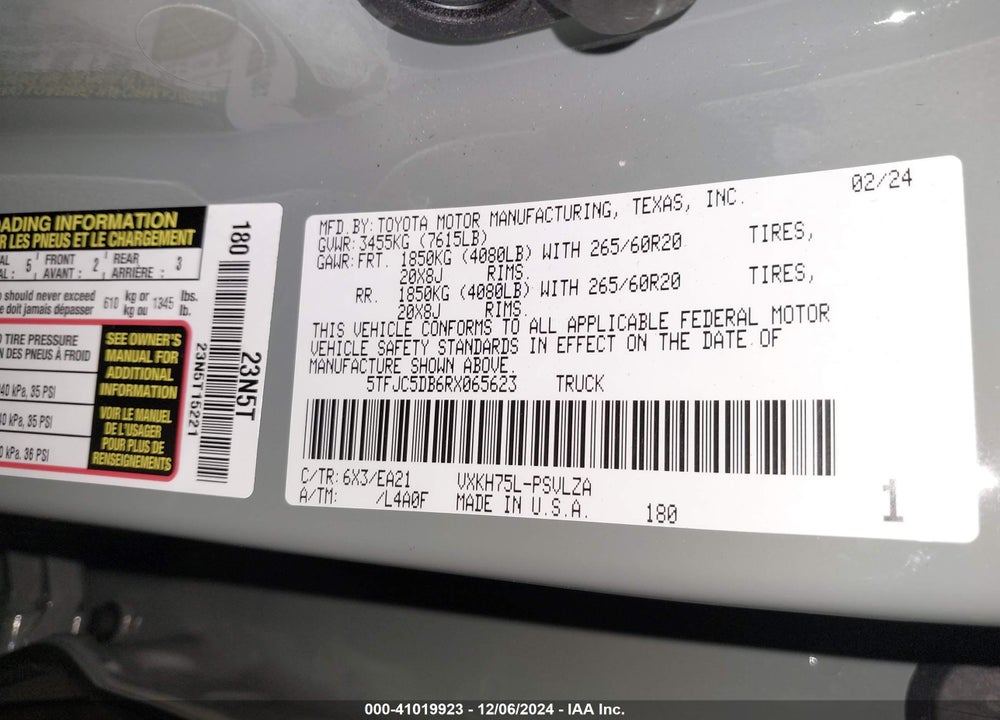 2024 TOYOTA TUNDRA HYBRID VIN: 5TFJC5DB6RX065623