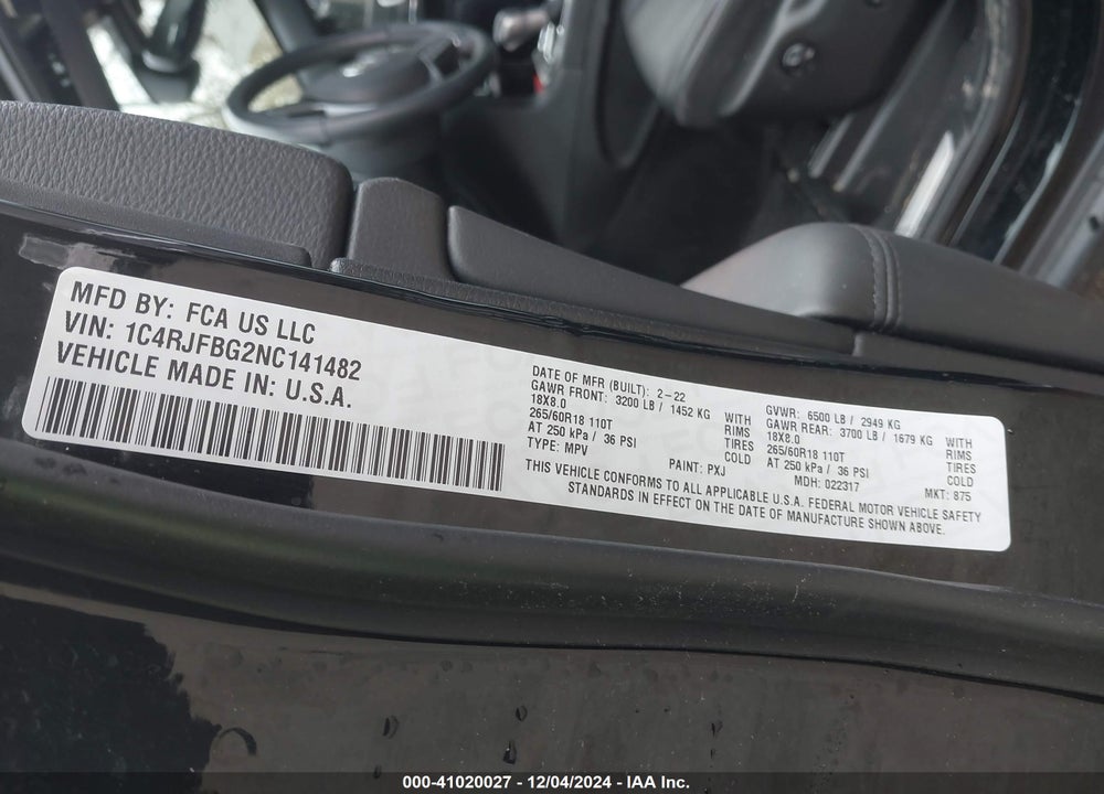 2022 JEEP GRAND CHEROKEE WK LIMITED 4X4 VIN: 1C4RJFBG2NC141482