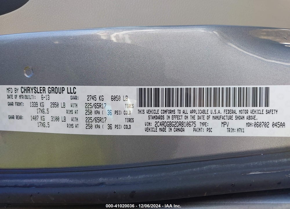 2013 DODGE GRAND CARAVAN SE VIN: 2C4RDGBG2DR810675