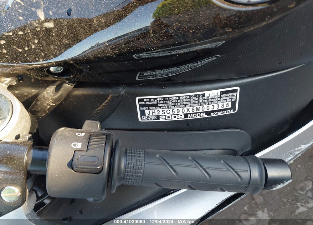 2008 HONDA CBR1000 RR VIN: JH2SC590X8M003385