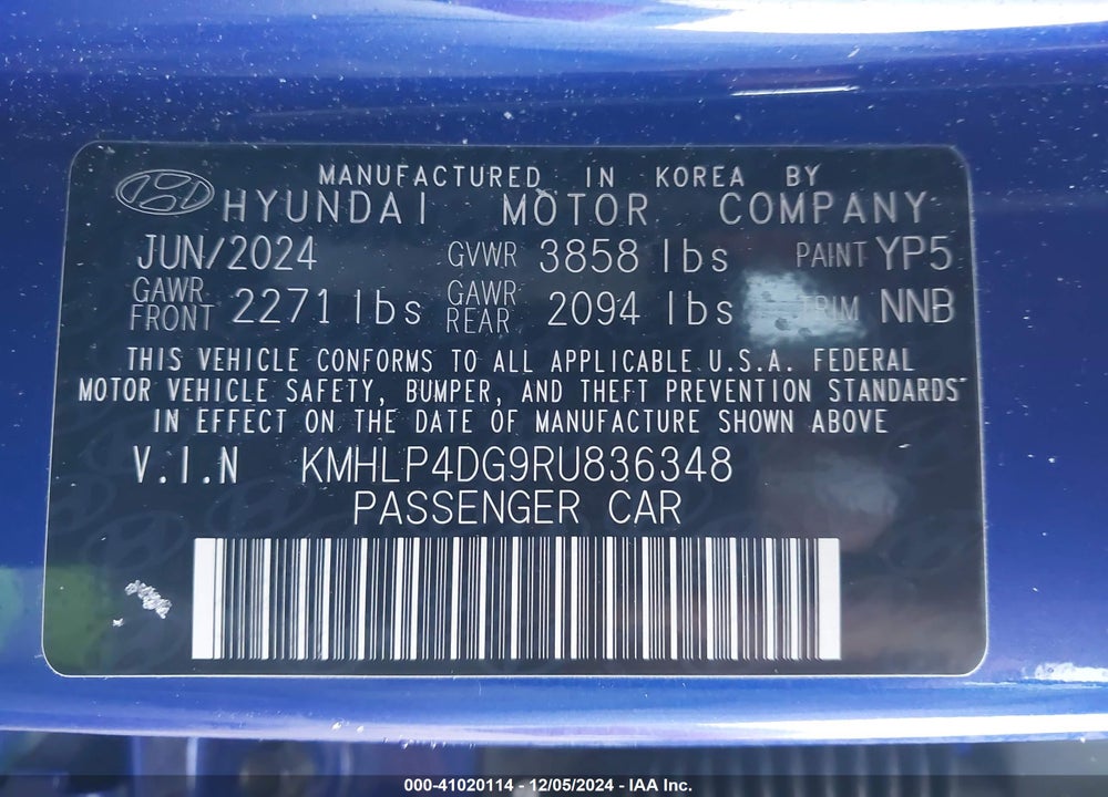 2024 HYUNDAI ELANTRA LIMITED VIN: KMHLP4DG9RU836348