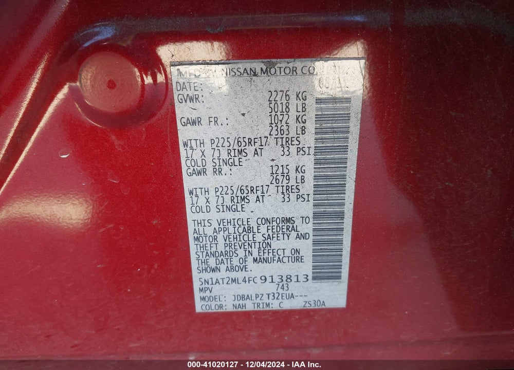 2015 NISSAN ROGUE S VIN: 5N1AT2ML4FC913813