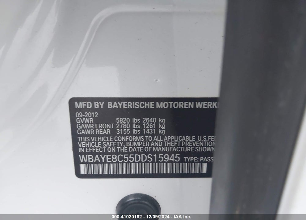 2013 BMW 750LI VIN: WBAYE8C55DDS15945