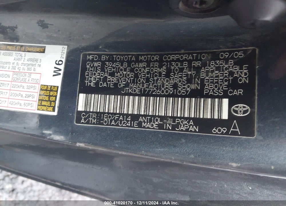 2006 SCION TC VIN: JTKDE177260091057