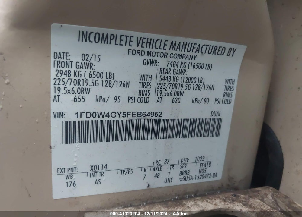 2015 FORD F-450 CHASSIS XL VIN: 1FD0W4GY5FEB64952