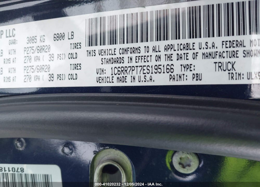 2014 RAM 1500 VIN: 1C6RR7PT7ES195166