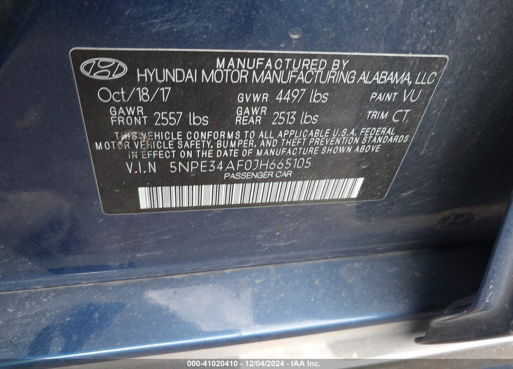 2018 HYUNDAI SONATA VIN: 5NPE34AF0JH665105