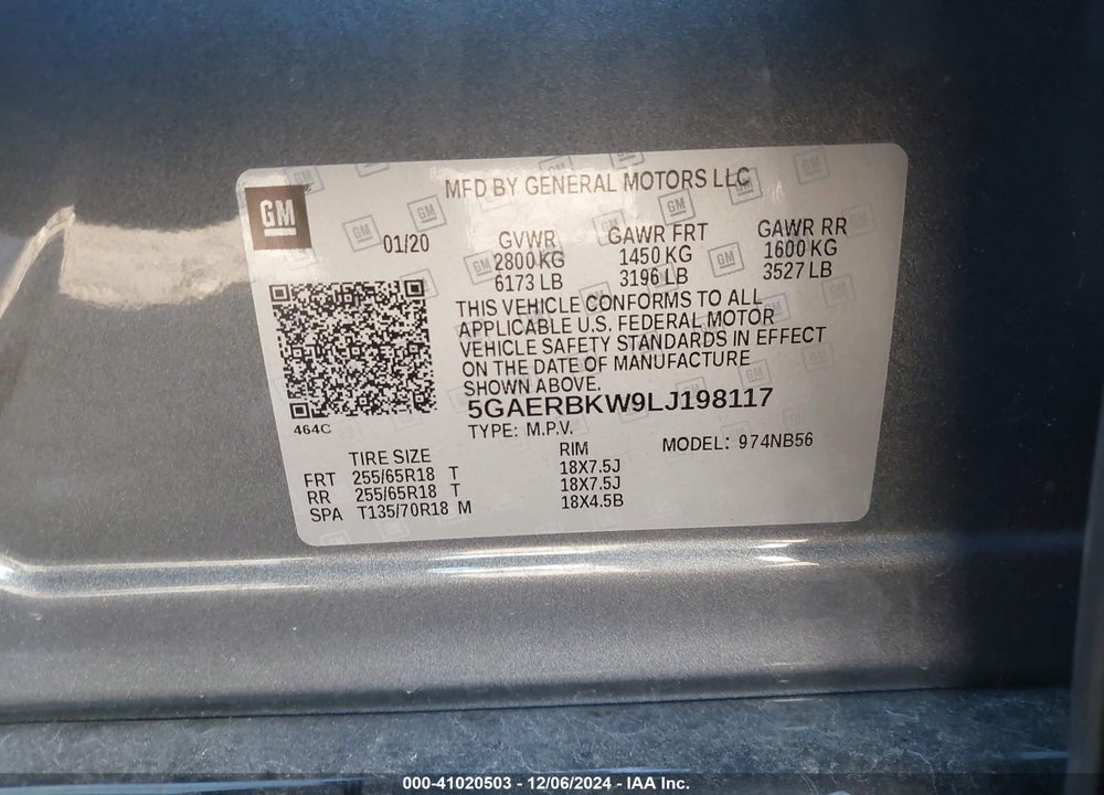 2020 BUICK ENCLAVE FWD ESSENCE VIN: 5GAERBKW9LJ198117