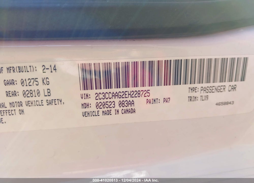 2014 CHRYSLER 300 VIN: 2C3CCAAG2EH228725
