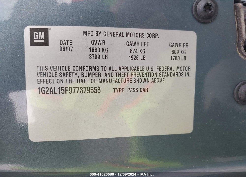 2007 PONTIAC G5 VIN: 1G2AL15F977379553