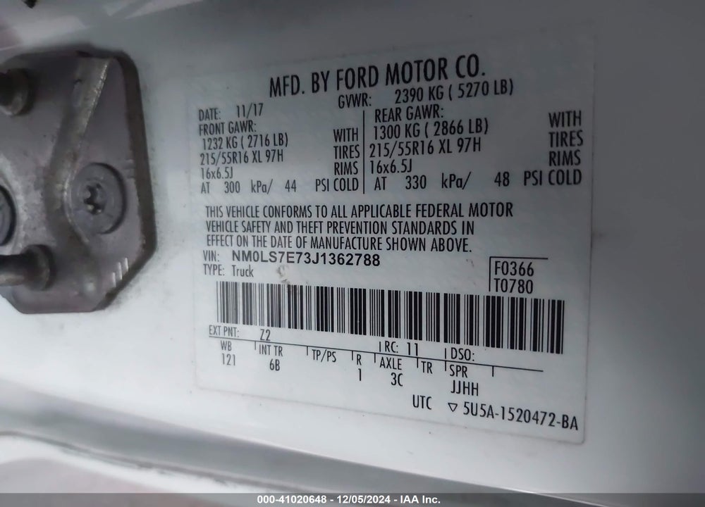 2018 FORD TRANSIT CONNECT VIN: NM0LS7E73J1362788