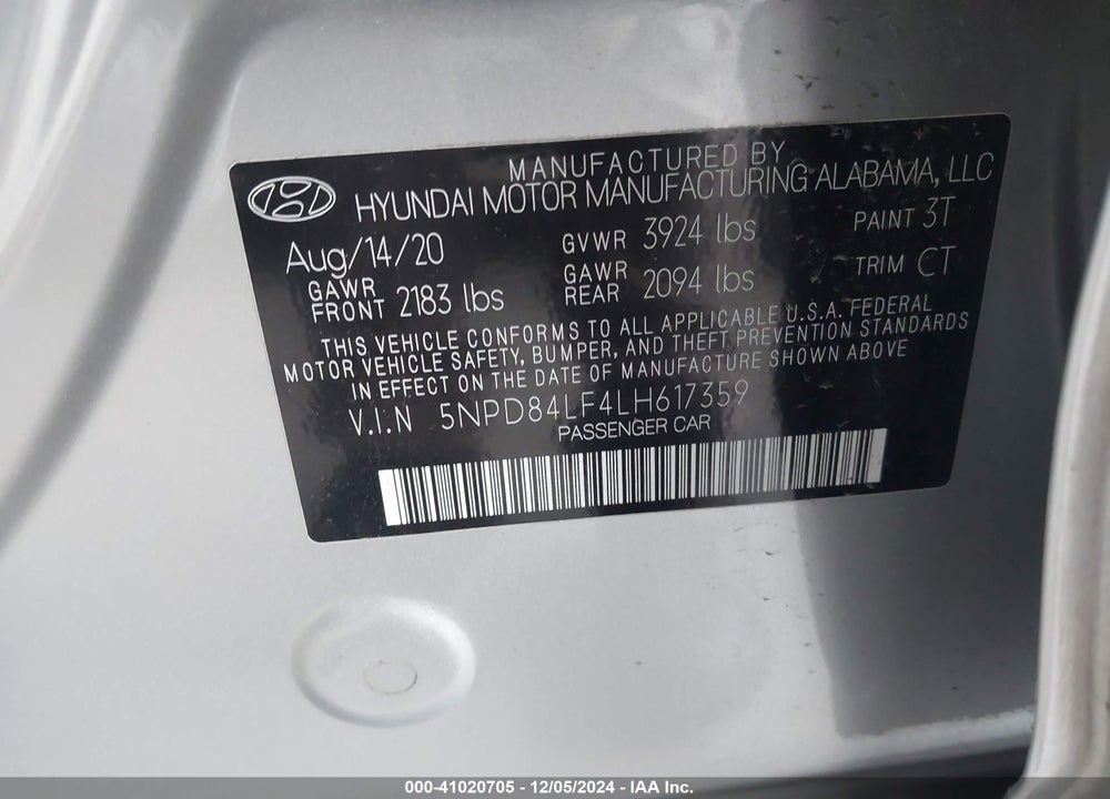 2020 HYUNDAI ELANTRA VALUE EDITION VIN: 5NPD84LF4LH617359