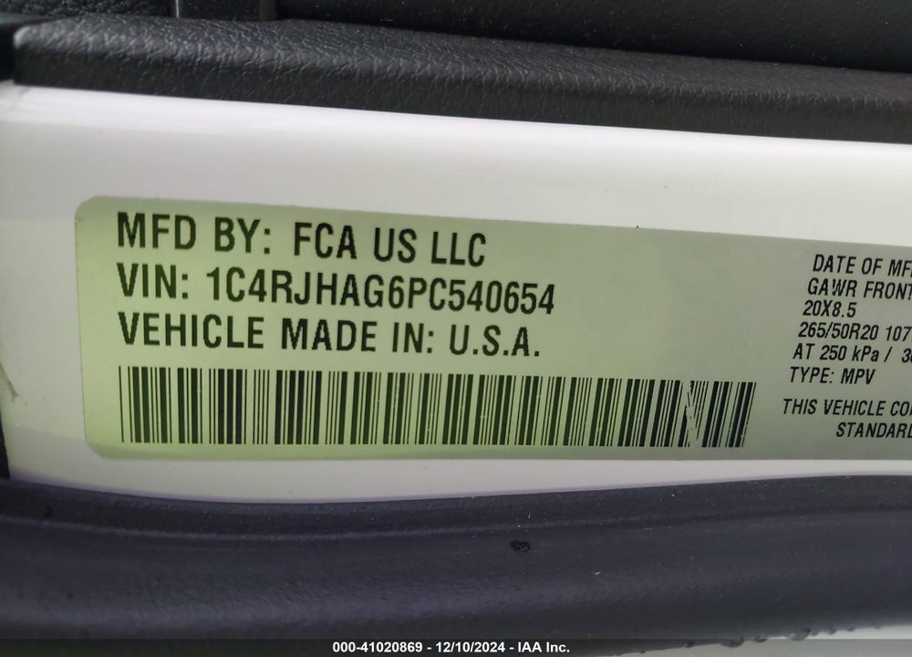 2023 JEEP GRAND CHEROKEE ALTITUDE 4X4 VIN: 1C4RJHAG6PC540654
