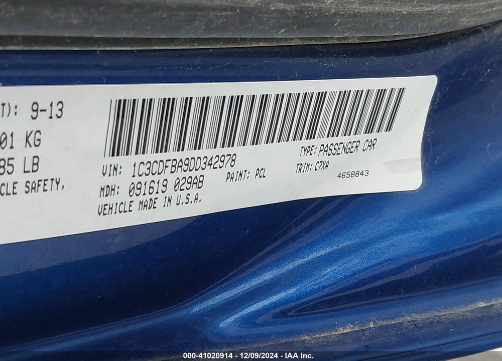 2013 DODGE DART SXT VIN: 1C3CDFBA9DD342978