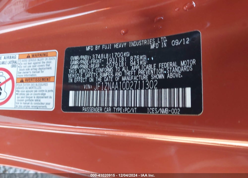 2013 SCION FR-S VIN: JF1ZNAA10D2711302