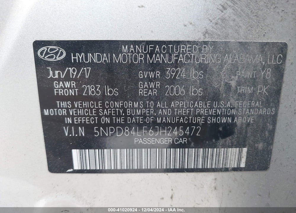 2018 HYUNDAI ELANTRA VALUE EDITION VIN: 5NPD84LF6JH245472