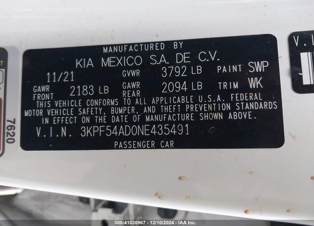 2022 KIA FORTE GT LINE VIN: 3KPF54AD0NE435491