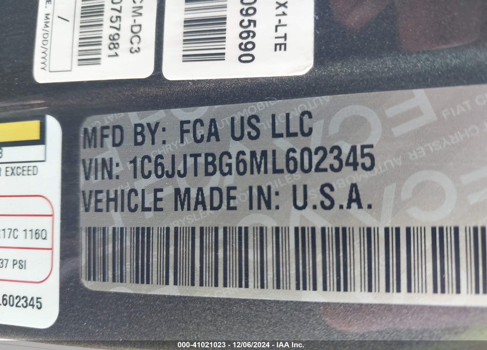 2021 JEEP GLADIATOR RUBICON 4X4 VIN: 1C6JJTBG6ML602345