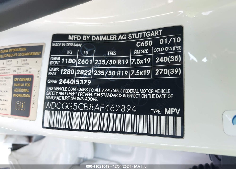 2010 MERCEDES-BENZ GLK 350 VIN: WDCGG5GB8AF462894