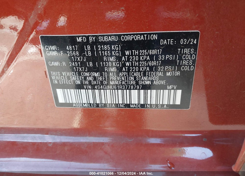 2024 SUBARU CROSSTREK WILDERNESS VIN: 4S4GUHU61R3778797