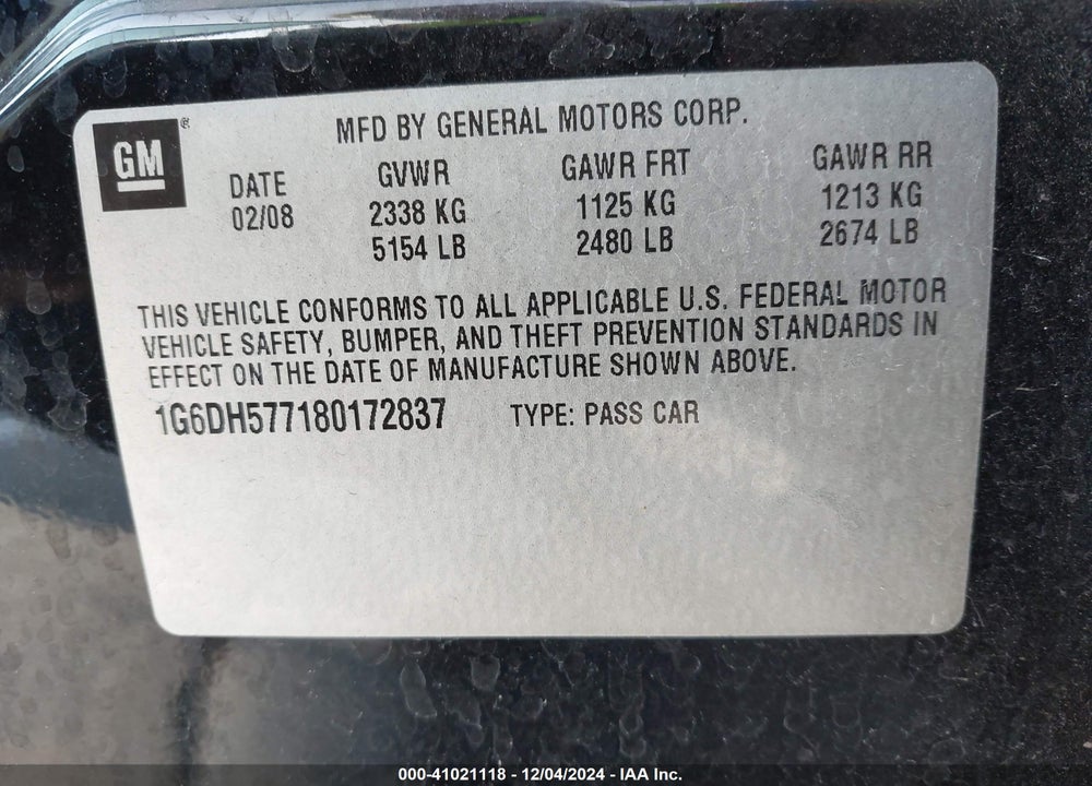2008 CADILLAC CTS STANDARD VIN: 1G6DH577180172837