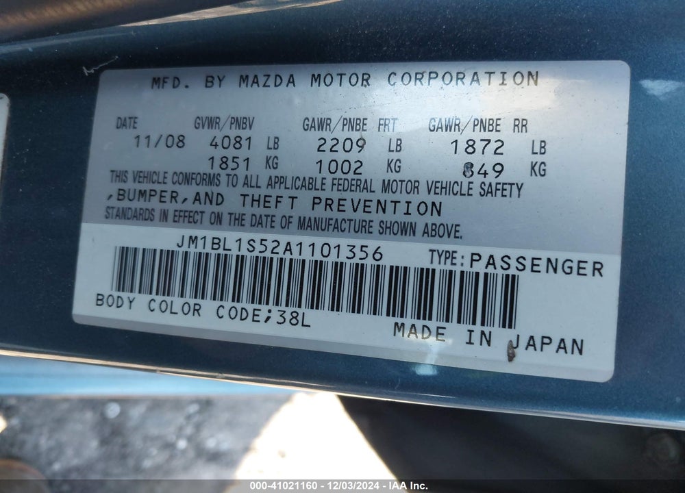 2010 MAZDA 3 S SPORT VIN: JM1BL1S52A1101356