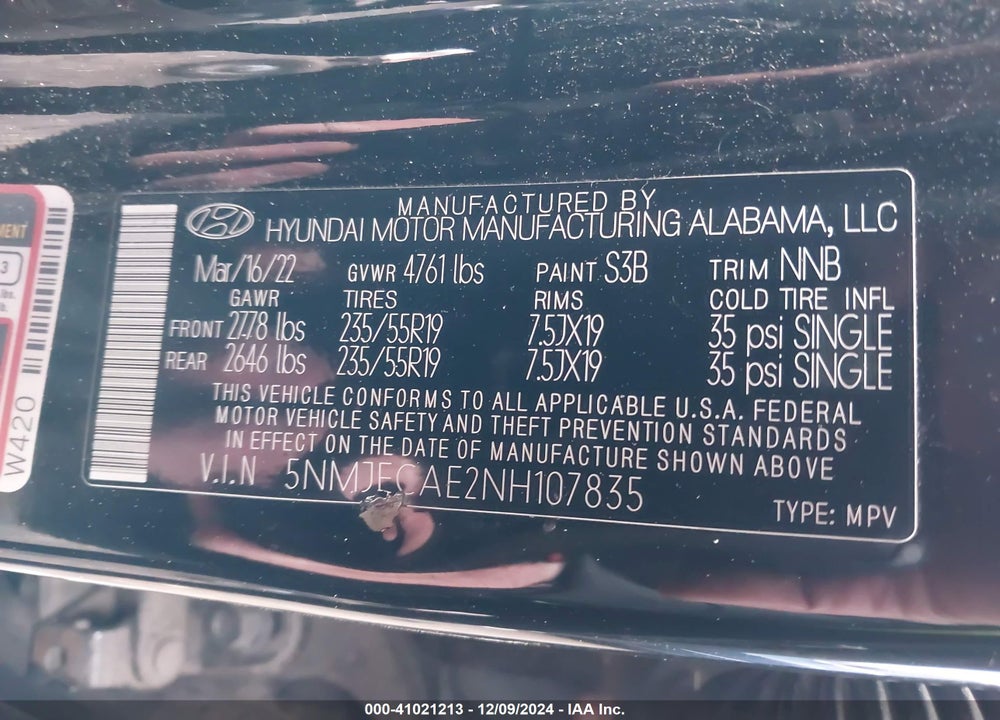 2022 HYUNDAI TUCSON LIMITED VIN: 5NMJECAE2NH107835