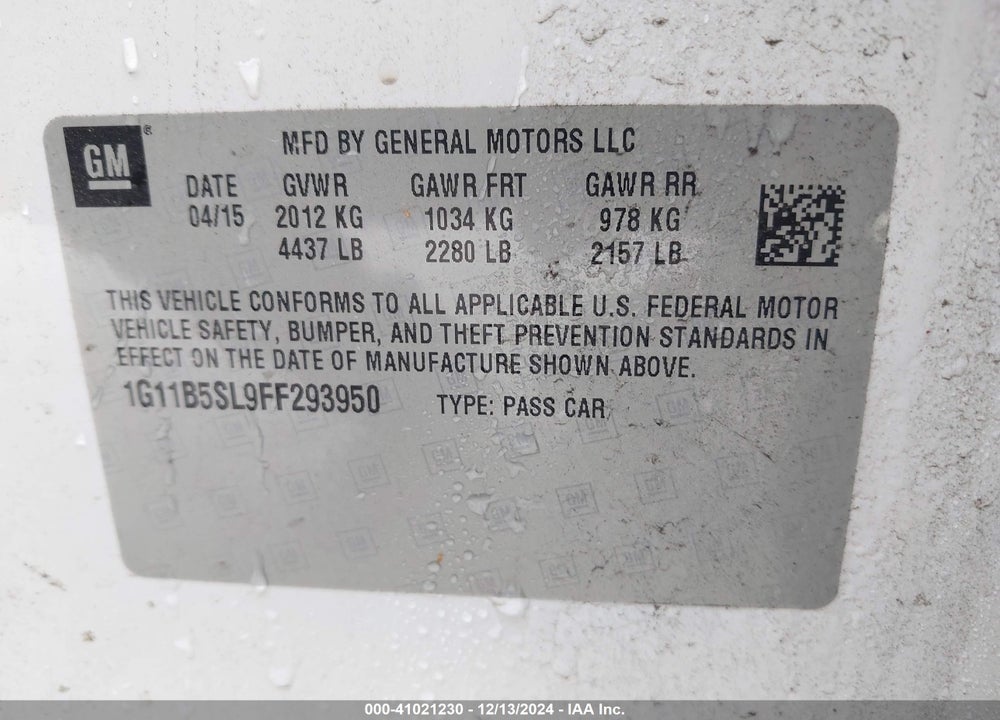 2015 CHEVROLET MALIBU LS VIN: 1G11B5SL9FF293950