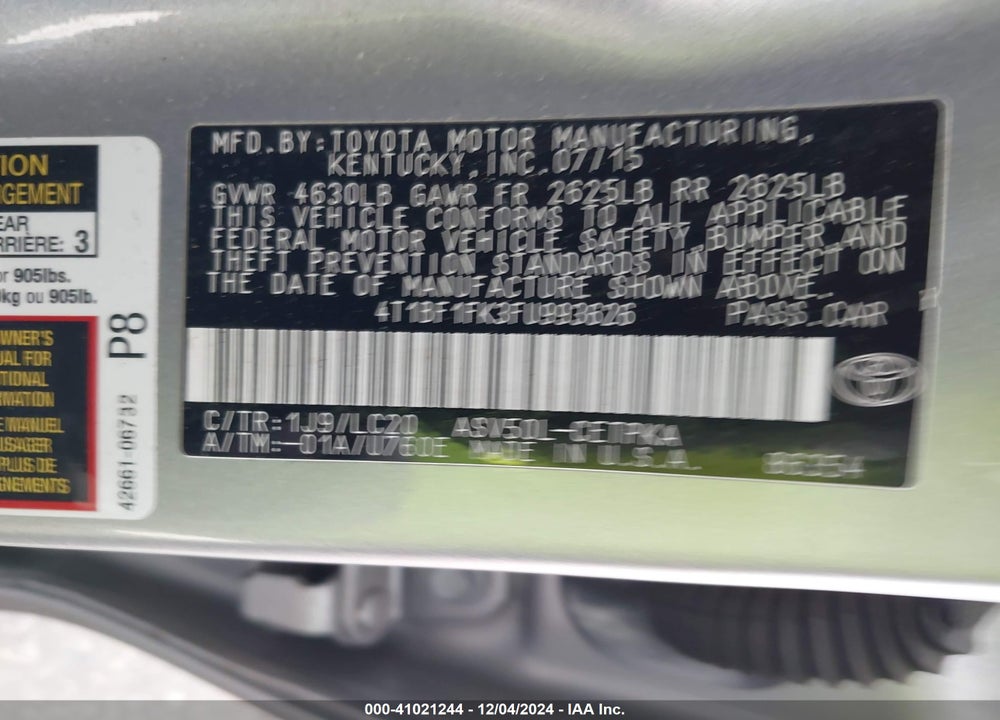 2015 TOYOTA CAMRY XSE VIN: 4T1BF1FK3FU993626