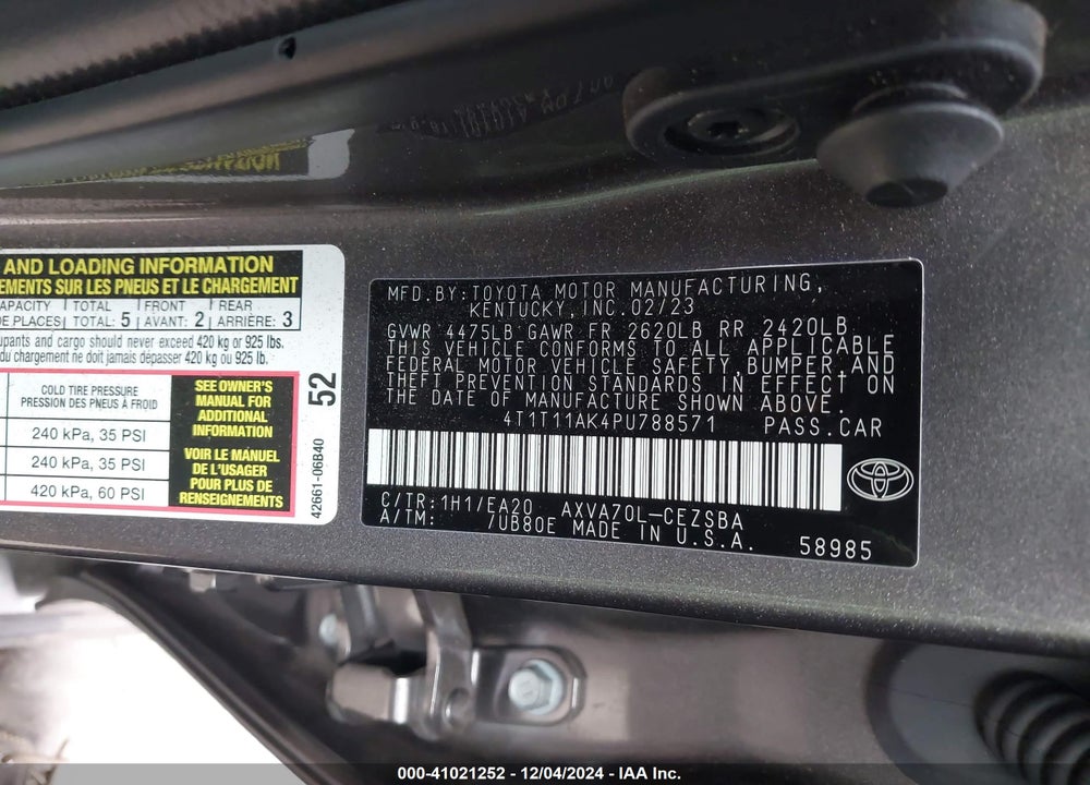 2023 TOYOTA CAMRY SE VIN: 4T1T11AK4PU788571