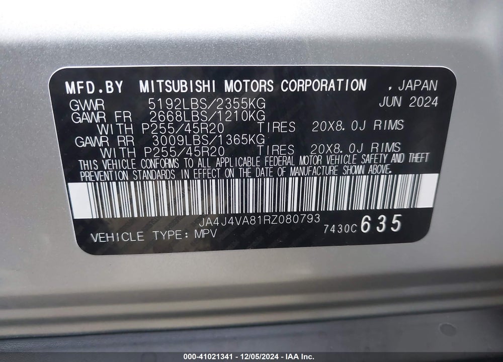 2024 MITSUBISHI OUTLANDER SE 2.5 /SE BLACK EDITION /SE BLACK EDITION W/PANO ROOF /SE RALLIART VIN: JA4J4VA81RZ080793