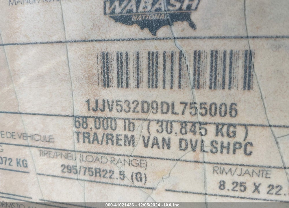 2013 WABASH NATIONAL CORP --- VIN: 1JJV532D9DL755006