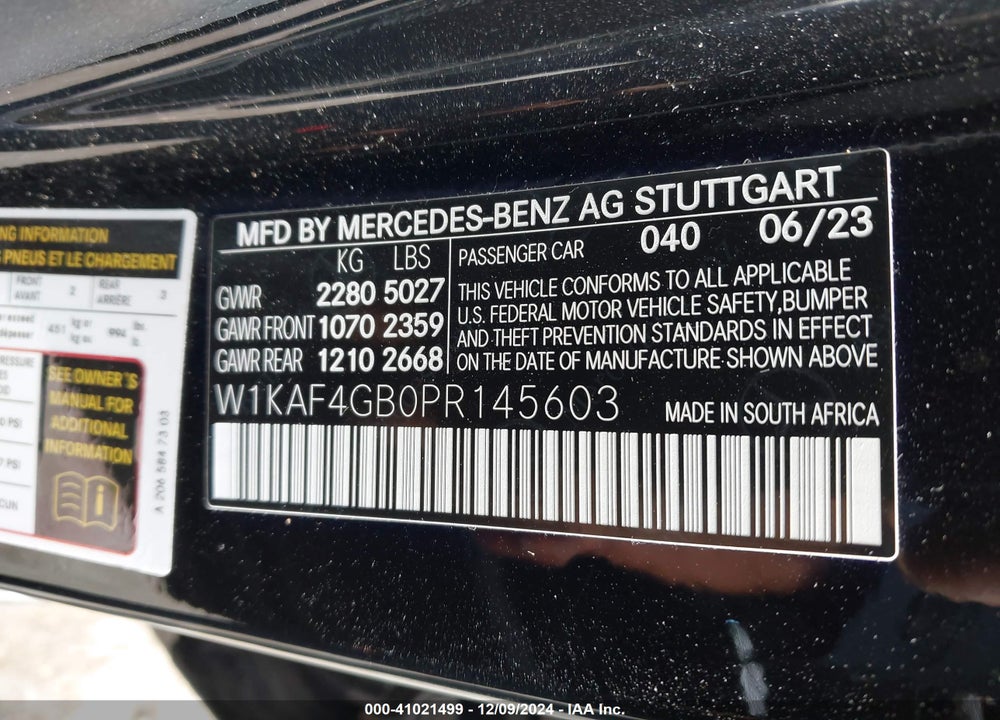 2023 MERCEDES-BENZ C 300 VIN: W1KAF4GB0PR145603