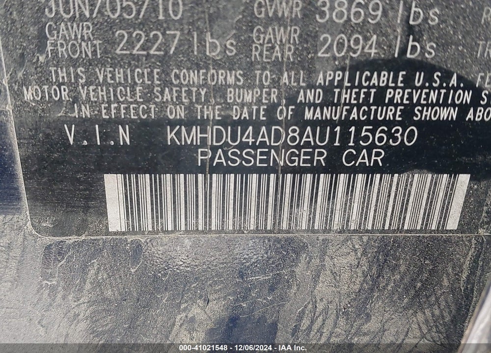 2010 HYUNDAI ELANTRA GLS VIN: KMHDU4AD8AU115630