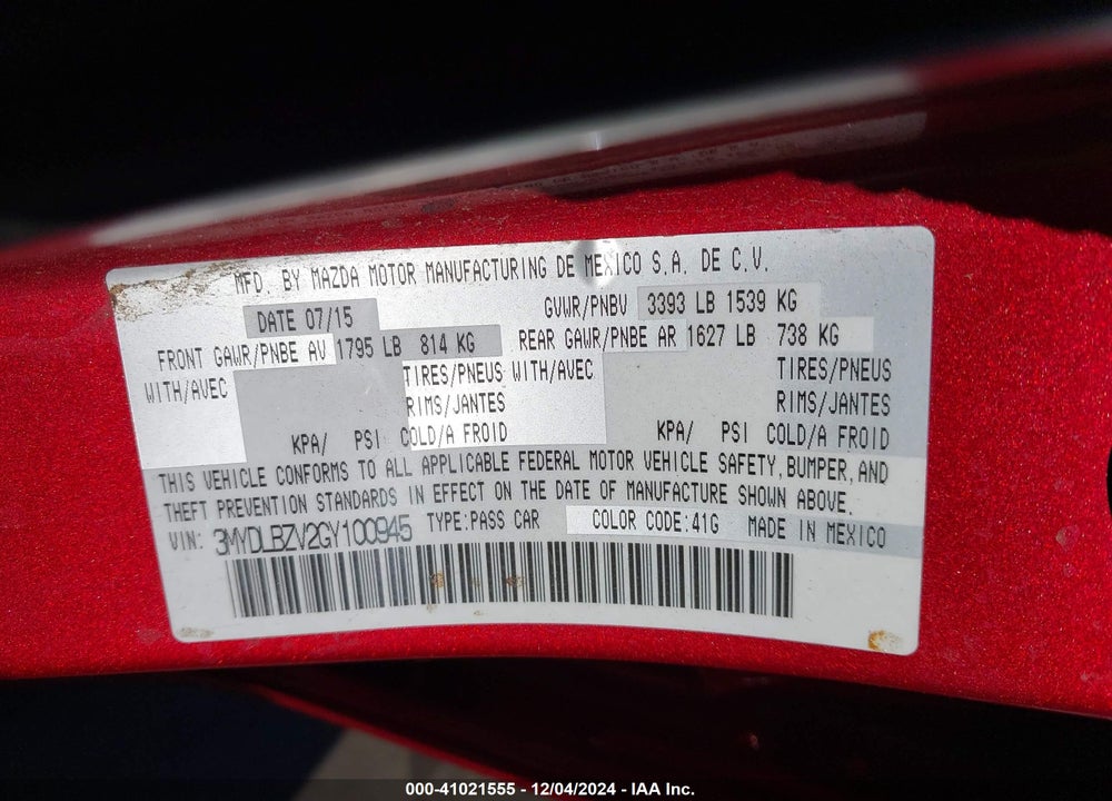 2016 SCION IA VIN: 3MYDLBZV2GY100945