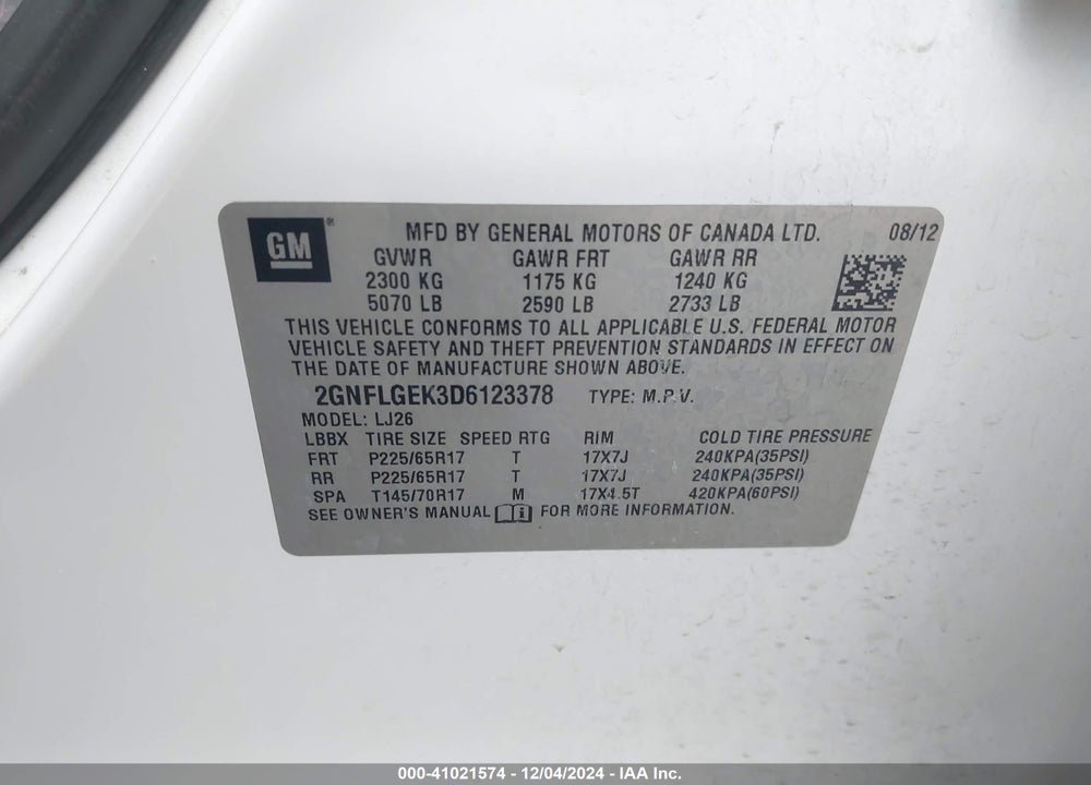 2013 CHEVROLET EQUINOX LTZ VIN: 2GNFLGEK3D6123378