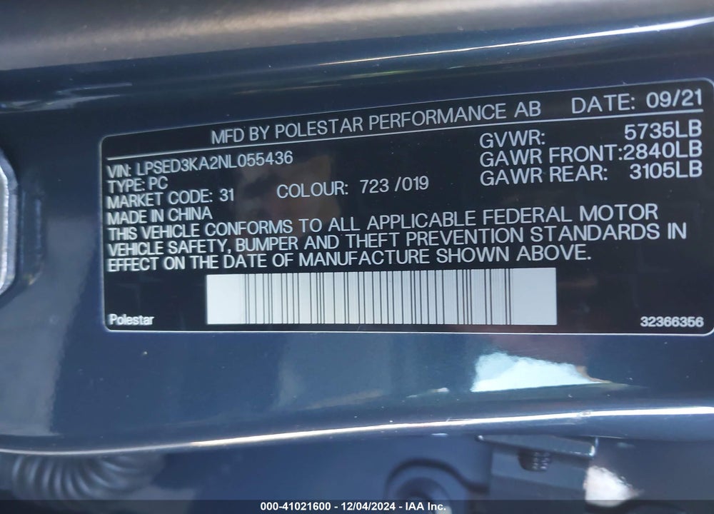 2022 POLESTAR 2 LONG RANGE DUAL MOTOR VIN: LPSED3KA2NL055436