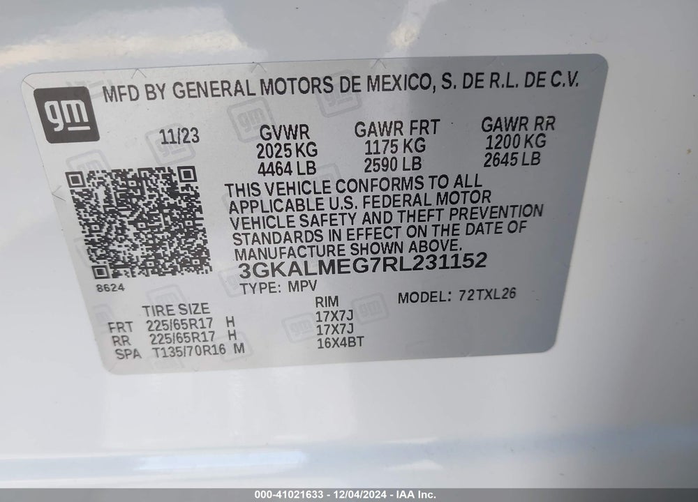 2024 GMC TERRAIN FWD SLE VIN: 3GKALMEG7RL231152