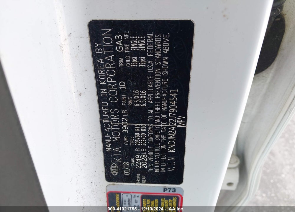 2018 KIA SOUL VIN: KNDJN2A22J7904541