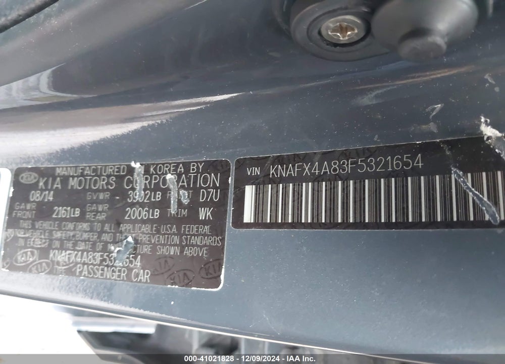 2015 KIA FORTE EX VIN: KNAFX4A83F5321654
